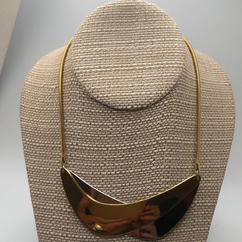 Naper Duotone Boomerang Shape Gold and Silver Choker, Signed Napier, VTG
